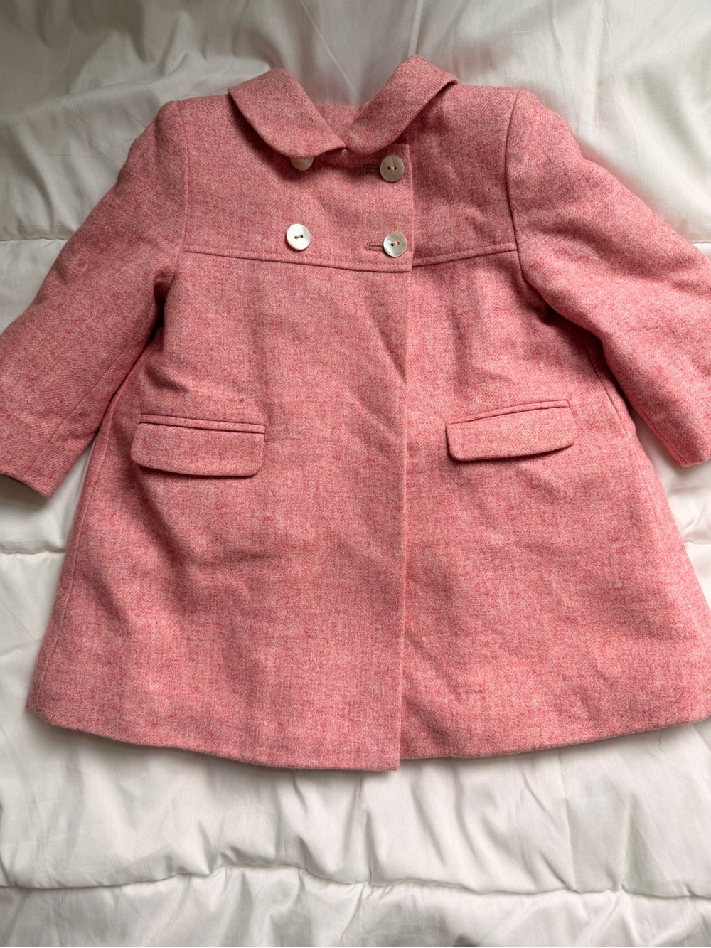Girls' Pink Wool-Blend Double-Breasted Peacoat
